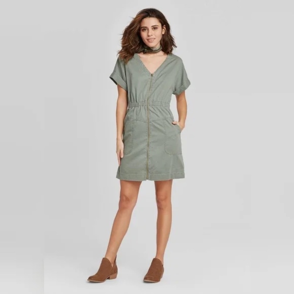 Universal Thread Olive Green Zip Utility Boiler Dress